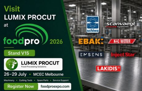 Estand de Lumix Procut Estand de Lumix Procut en Foodexpo de Melbourne 2026 con una fileteadora de pechuga de pollo EBAKI 2